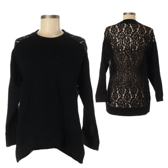 🌺 Zara Boho Black Floral Lace Sheer Back Relaxed Fit Pullover Sweater Size S - Picture 1 of 10